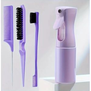 FA-VE Slick Back Hair Brush - Slickback Hairbrush Set van 4 - Haarborstel Set Met Spray - Toupeerkam - Toupeerborstel - Hairbrush - Slick Back Brush - Slick Back Bun Brush - Paars
