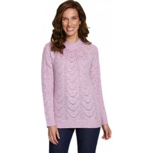 Opengewerkte gemêleerde gebreide trui met ronde hals