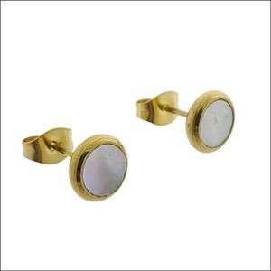 Aramat jewels ® - Oorbellen zweerknopjes wit schelp goudkleurig chirurgisch staal 8mm