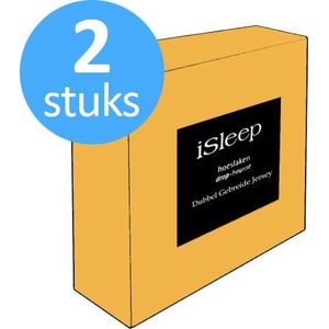 iSleep Dubbel Jersey Hoeslaken Voordeelset (2 Stuks) - Eenpersoons - 80/90x200 cm - Oker