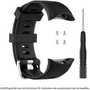 Zwart siliconen bandje geschikt voor de Garmin Forerunner 45 (niet voor de S variant!) en Garmin Swim 2 – Maat: zie maatfoto - sporthorlogeband - polsband - strap - siliconen - black rubber smartwatch strap