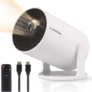 Lumina - Pro Mini Beamer 2025 - Smart Projector - Wit - 4K-ondersteuning - Android 14 - WiFi 6 & Bluetooth 5.4