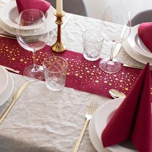 100%Mosel Vlies tafelloper, in bordeauxrood, sterren in goud (20 cm x 5 m), decoratieve tafelloper, elegante tafeldecoratie voor Kerstmis en advent
