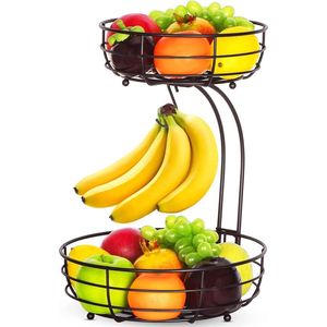 2-laags fruitschaal met bananenhanger - fruitmand voor fruitgroentekommen - brons Fruitschaal