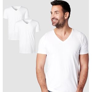 SKOT Fashion T-shirt heren regular V-neck White 2-pack - Wit - Maat S