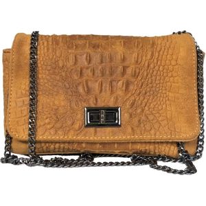 TOUTESTBELLE - Suede leren croco tasje overslag - Crossbody schoudertasje krokodillenprint - Made in Italy - Dames - Italiaans leer, suede - Cognac Bruin