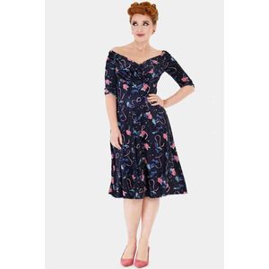 Voodoo Vixen - Velvet Peacock Masquerade Flare Flare jurk - L - Zwart