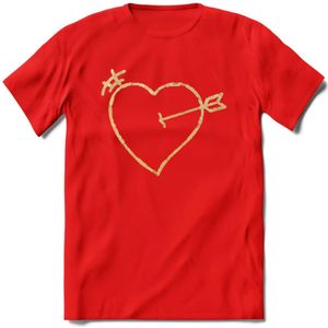 Valentijn Goud Hart T-Shirt | Grappig Valentijnsdag Cadeautje voor Hem en Haar | Dames - Heren - Unisex | Kleding Cadeau | - Rood - XXL