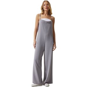 Happinessistanbul Losse Gebreide Overall Damesjumpsuit Met Blauwe Bandjes Bf00095