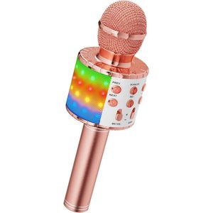 Draagbare 4-in-1 Draadloze Karaoke Microfoon Bluetooth met Dansende LED Lichten, KTV Speler Compatibel met Android en iOS Apparaten voor Feesten/Kinderen
