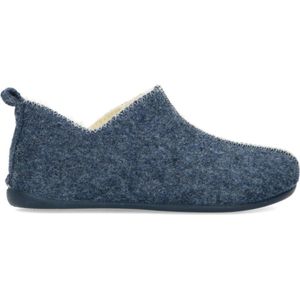 Manfield - Pantoffels - Blauw - Wol - Rubberen Zool