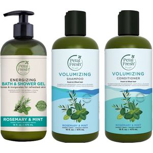 PETAL FRESH - Rosemary & Mint - Bath & Shower Gel + Shampoo + Conditioner - 3 Pak