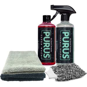 PURUS Ultimate Protection Kit l Voor Auto & Motor Ceramic Guard Super Wash Shampoo - Wax - Washandschoen - Polish Towel - Coating Towel - Auto Schoonmaken - Microvezeldoek - Detailing