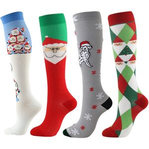 Compressiekousen Voor Hardlopen - 4 Paar - Compressie Sokken - Steunkousen - Vliegtuig Sokken - Steunkousen Reis - Machinewasbaar - Voor Dames En Heren - Nylon - Maat 38-41(L/Xl) - Kerstsokken - Stretch Kousen - Kerst