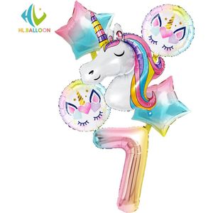 Unicorn Ballonnen Set - Leeftijd: 7 jaar - Themafeest Eenhoorn / Unicorns - Meisjes Verjaardag Versiering / Feestpakket - Unicorn Kinderfeestje - Heliumballon / Leeftijdballon / Folieballon - Feestversiering - Eenhoorn / Paarden Kinderfeestje