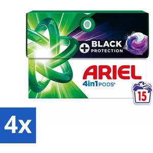 4 x Ariel - 4in1 Wasmiddel Pods - Revitablack - 15 Pods - Wasmiddel Pods - Zwarte Kleding - Kleurbehoud - Vlekkenverwijderaar - Wasmiddel