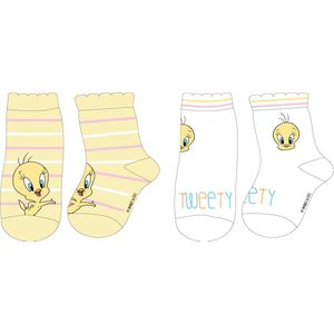 Duo pack baby sokjes Tweety wit/geel maat 68/74