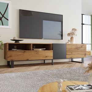Merax Moderne TV Meubel - Colorblocking TV-Meubel met 2 Lades - TV Kast - Bruin met Zwart