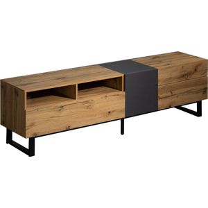 Merax Moderne TV Meubel - Colorblocking TV-Meubel met 2 Lades - TV Kast - Bruin met Zwart