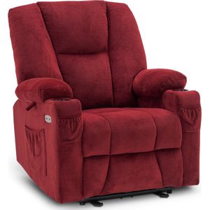 Mara Luxe Elektrische Massagestoel - Massagestoel - Relax stoel - Chill stoel - Burgundy - Tv stoel - Warmtefunctie - Lig en trilfunctie - USB poort - Pluche stof - 105 x 95 x 105 cm