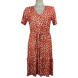 Angelle Milan – Travelkleding voor dames – Rode Bloemenjurk met Strik – Ademend – Kreukherstellend – Duurzame jurk - In 4 maten - Maat S