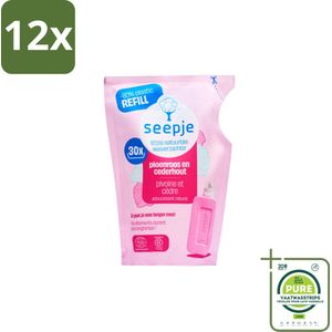Seepje - Wasverzachter - Duurzaam & Frisse Geur - Navulling - Pioenroos en Cederhout - 30 Wasbeurten - 750 ml - Voordeelverpakking - 12 stuks - Wasverzachter - Wasmiddel