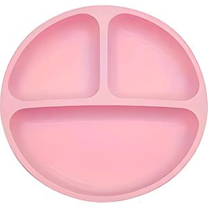 Siliconen Bord Baby en Kind - Lichtroze - Kinderbord - Met 4 Zuignappen - Sterk - Dinerbord - Ontbijtbord - Vakjes - BPA-vrij