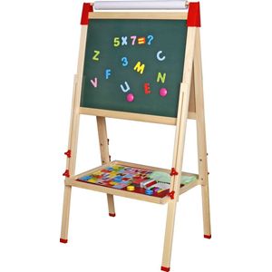 Educatief Houten Tekenbord voor Kinderen - Schoolbord - Krijtbord - Magneetbord - Inclusief Papierrol & Accessoires - In Hoogte Verstelbaar