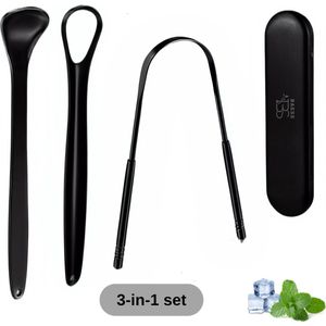 3 in 1 Set Professionele Tongschrapers - Tongschraper - Mondhygiëne - Tongreiniger - Tongue Scraper - RVS - Zwart