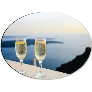 WallClassics - Dibond Ovaal - Champagne Glazen - 40x30 cm Foto op Ovaal (Met Ophangsysteem)