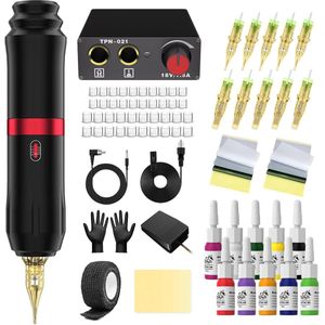 MKSS® Tattoo Machine met Accessoires - Tattoo kit Draadloos - Complete Set - Zwart
