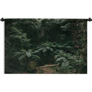 Wandkleed Diep in de jungle - Varens in Japans regenwoud Wandkleed katoen 180x120 cm - Wandtapijt met foto XXL / Groot formaat!