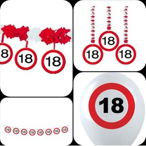 Feest/ Versierpakket 18 Jaar Verkeersbord, Rood- Wit, Verjaardag
