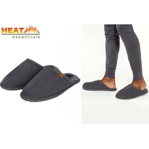 Heat Essentials Suede Pantoffels Heren - Donkergrijs - Maat 43/44 - Instap Sloffen Heren - Spaanse Sloffen - Antislip