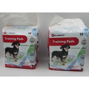 2 X Famingo zindelijkheidsdoeken 20 st 45 x 35 cm smal met attractant (lokmiddel) 5 lagen, antilekbodem, sealed boorden, quick dry 30 seconden, zeer goed absorberend