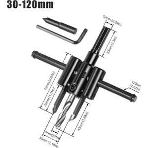 Verstelbare Gatenzaag, 1-3/16 Tot 11-3/4  30 Tot 300 Mm  Heavy Duty Verstelbare Cirkelsnijder Boorgereedschap Voor Gipsplaat Hout Pl Zilver Snngv