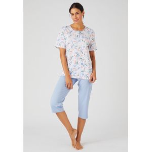 Damart - Pyjama met short grafisch patroon puur gekamd jersey katoen - Dames - Blauw - 34-36 (XS)