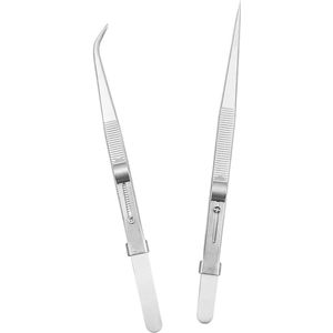 2-delige precisiepincet set met roestvrijstalen schuifvergrendeling en fijne puntige tips voor sieraden - Rechte en gebogen tippincet