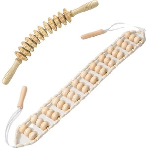 JeiibrZui Wood Therapy Massage Tools - Lymfedrainage Massage Roller - Body Sculpting & Spierpijn Verlichting - 2 In 1 Set - Naturaal Hout
