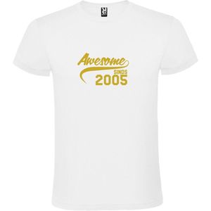 Wit T-Shirt met “Awesome sinds 2005 “ Afbeelding Goud Size XXXXXL