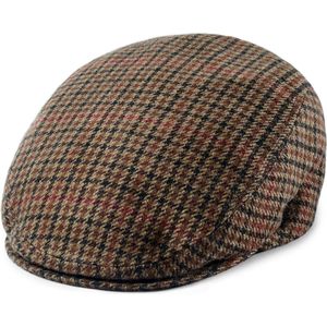 Fawler Boston Fido bruine flat cap met pied-de-poule patroon voor heren