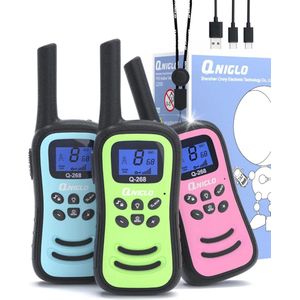 Kinderen Walkie Talkies - 3 Stuks Oplaadbare 2-Weg Radio's met 8 Kanalen en Zaklamp voor Buitenactiviteiten, Camping en Wandelen
