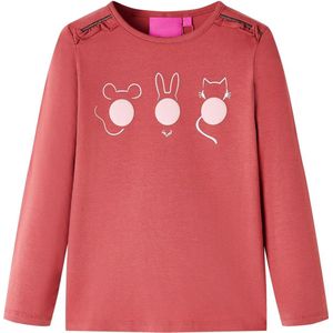 vidaXL - Kindershirt - met - lange - mouwen - 116 - rozebruin