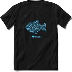 I Love Fishing - Vissen T-Shirt | Blauw | Grappig Verjaardag Vis Hobby Cadeau Shirt | Dames - Heren - Unisex | Tshirt Hengelsport Kleding Kado - Zwart - XL