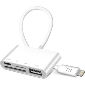 Kaartlezer - Wit - 4-in-1 - Geschikt voor Apple iPhone/iPad - Lightning naar USB/TF/Micro-SD