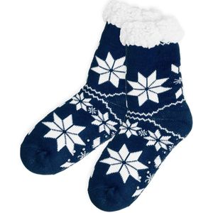 Warme wintersokken met voering en anti slip kleur Blauw / Wit