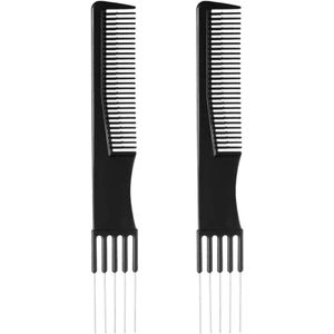 Zeynomax - Set van 2 Dames Toupeerkammen met Metalen Punt - Kapperskam met Dubbele Kop en Fijne Tanden - Zwarte Vorkkam - Ideaal voor Styling en Touperen van Haar