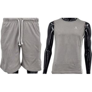 Hitman – Korte Broek Heren - 2 Delige Set - Korte Broek met Ritszakken - Sportkleding Heren - Huispak Heren - 100% Katoen - 1 x Korte Broek en 1 x Heren Hemd - Charcoal – Maat L