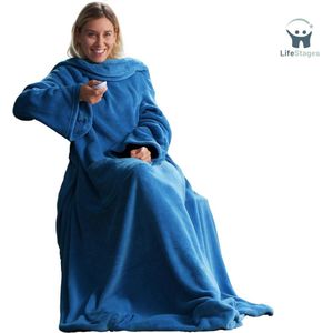 LifeStages - Deken met Mouwen - Deken - met Mouwen en Voetpocket - Microvezel - Blauw