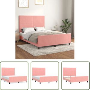 The Living Store Bedframe Lounge - Roze Fluweel - Verstelbaar Hoofdeinde - Multiplex Lattenbodem - 203x146x118/128cm